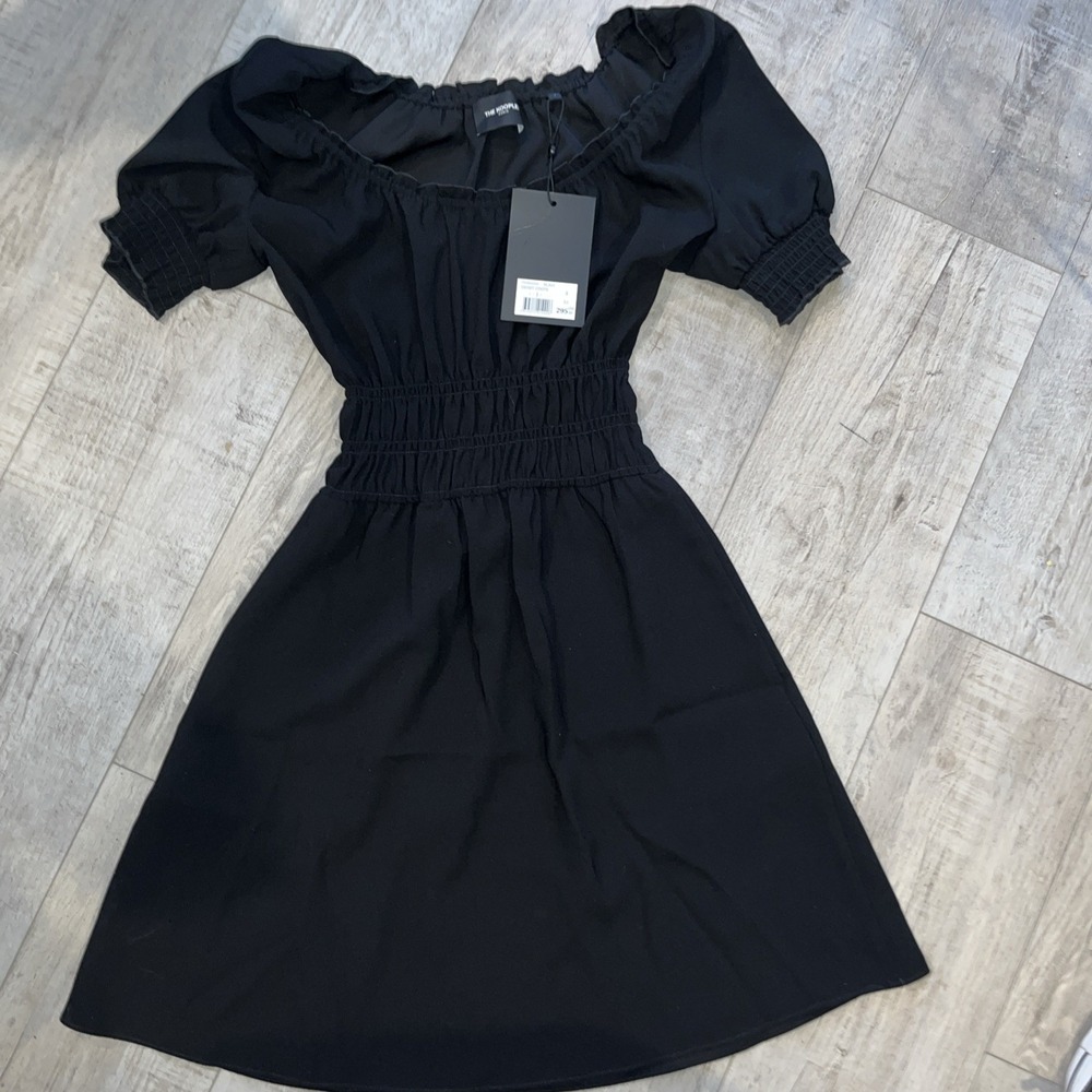 The Kooples  Dress Womens Size Med Black Puff‎ Sleeve Denby Crepe NWT